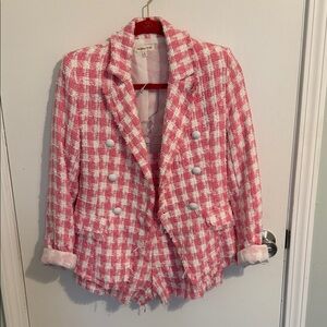 Two Piece Pink and White Tweed Blazer and Shorts